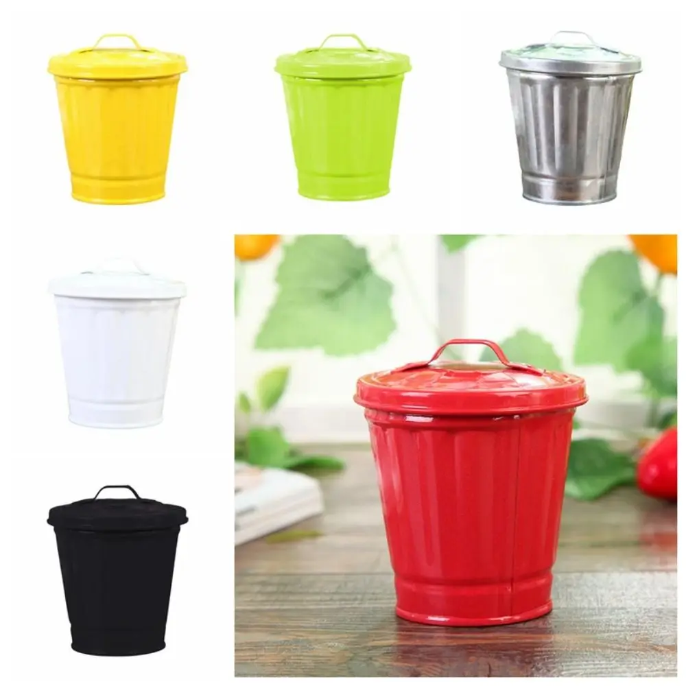 Pen Holder Galvanized Desktop Trash Can Iron Mini Waste Bin Durable Portable Wastebasket Garbage Storage