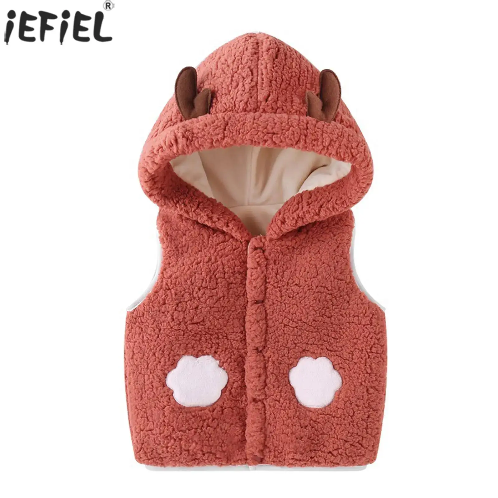 

Baby Girls Boys Autumn Winter Warm Vest Coat Thick Fleece Hooded Waistcoat Cute Animal Horns Decoration Outwear Jacket Snowsuit