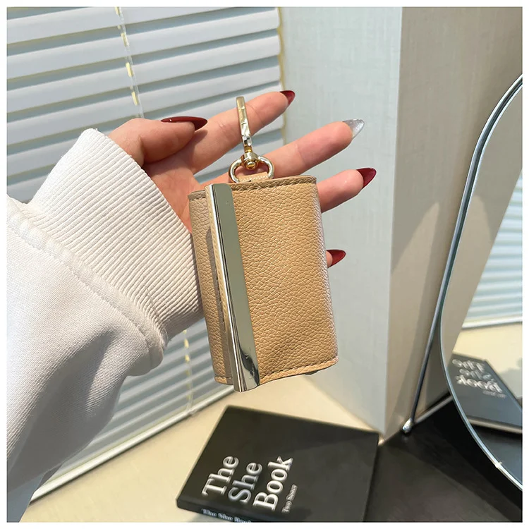 PU Leather Earbud Storage Case Portable Mini Earphone Pouch Keychain Bag Charm Airpods Protective Cover Bag Hanging Ornament