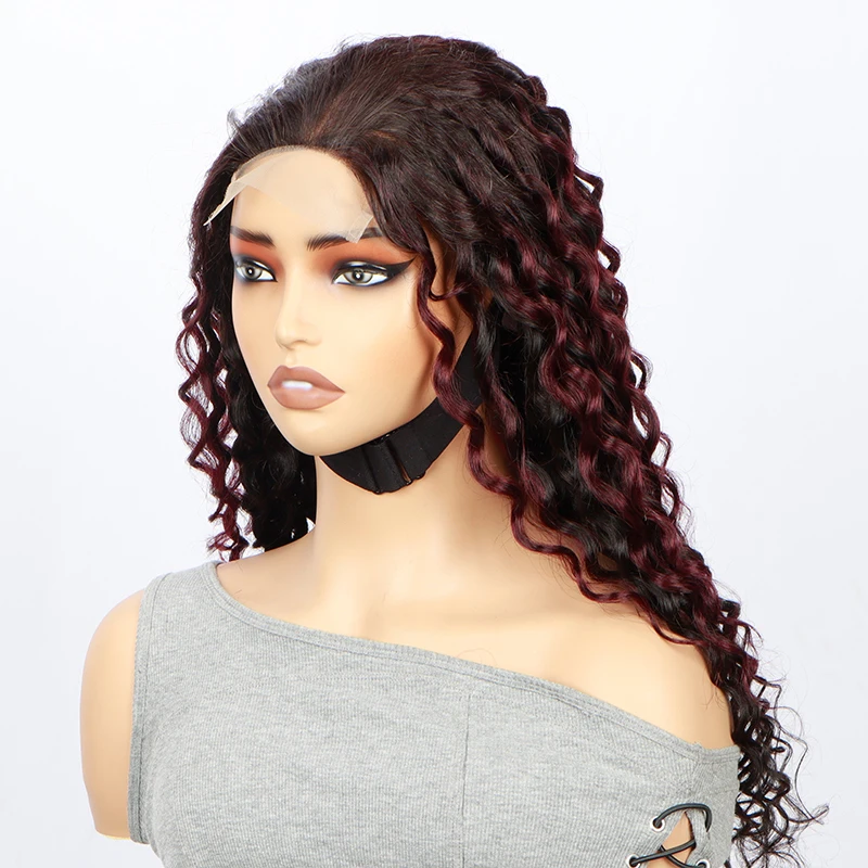 1B99j Transparent 4×4 Deep Wave Frontal Wig Curly Lace Front Human Hair Wigs For Women Wet And Wavy 4x4 Water Closure Wig