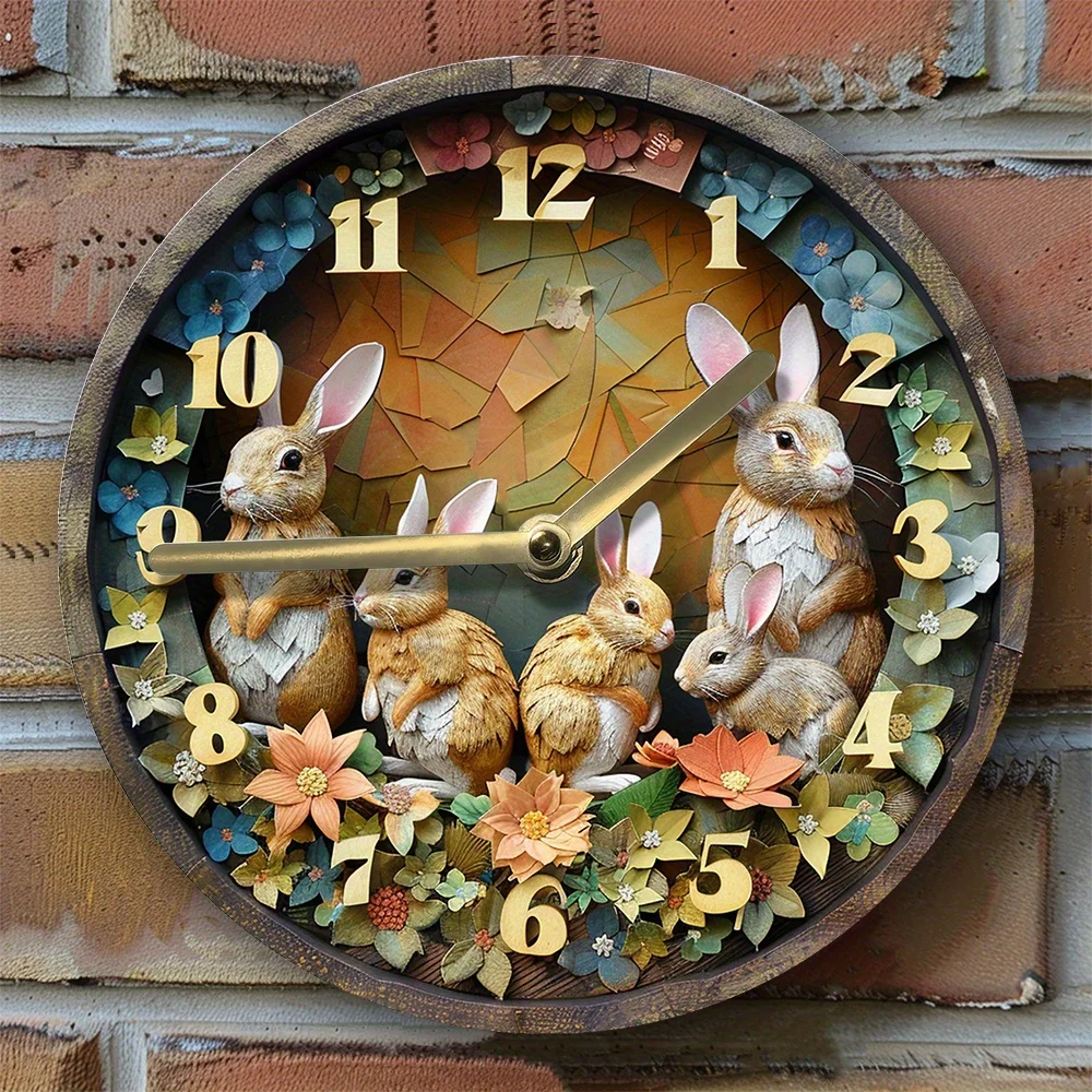 Silent Wall Clock with Rabbit Design - Perfect for Kitchen Decor & Thanksgiving Gifts, Diy 2D Effects Wall Clock Modern Design