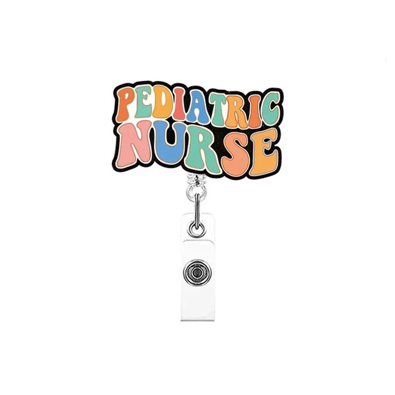 New Glitter Acrylic Emergency Nurse Badge Reel Retractable ID Rainbow Badge Holder 360 Rotating Brooches Clips Wholesale