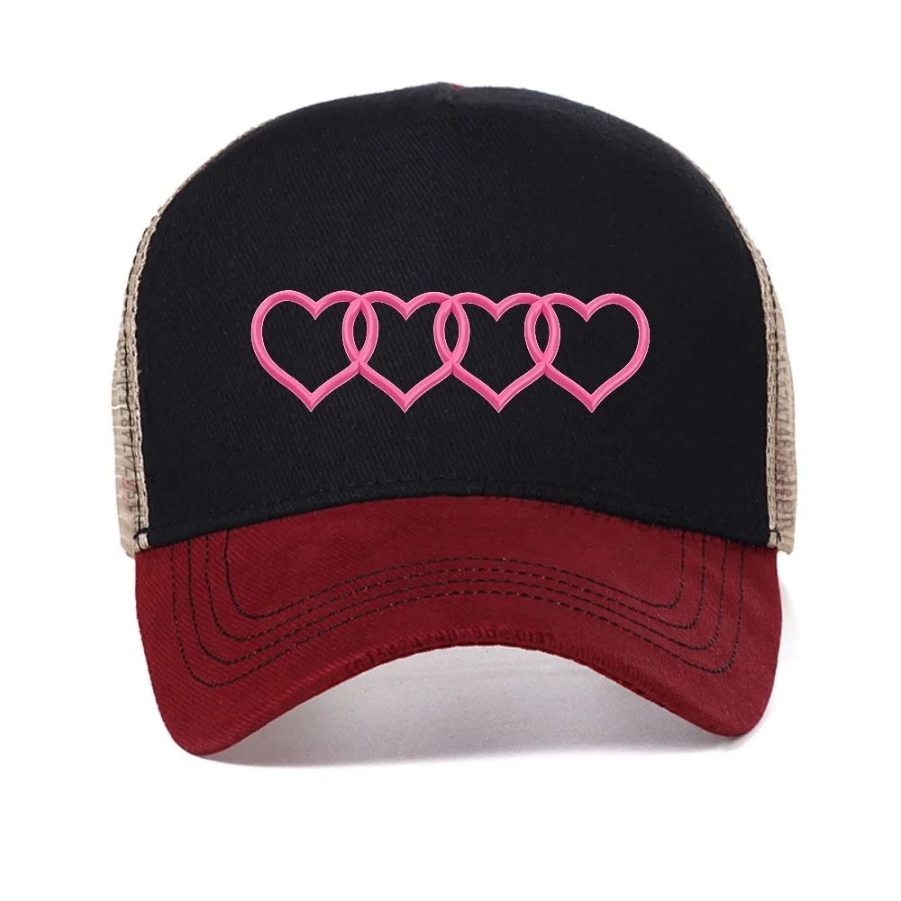 

Geometric pink Heart cap heart shaped pattern outdoor sun baseball hat Breathable adjustable mesh trucker hats Snapback Caps