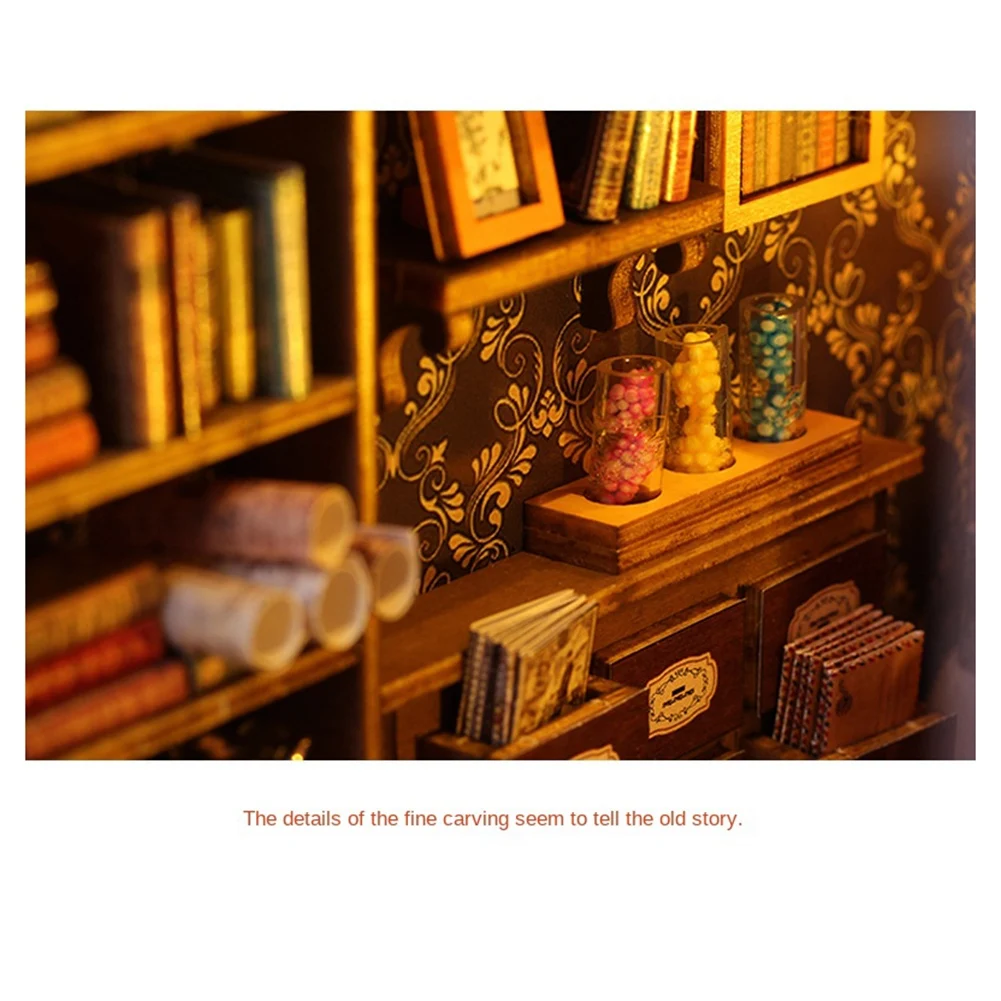 plplp Diy Cabin Induction Book Three-Dimensional Wooden Assembled Handmade Magic Bookshelf Ornaments Gifts