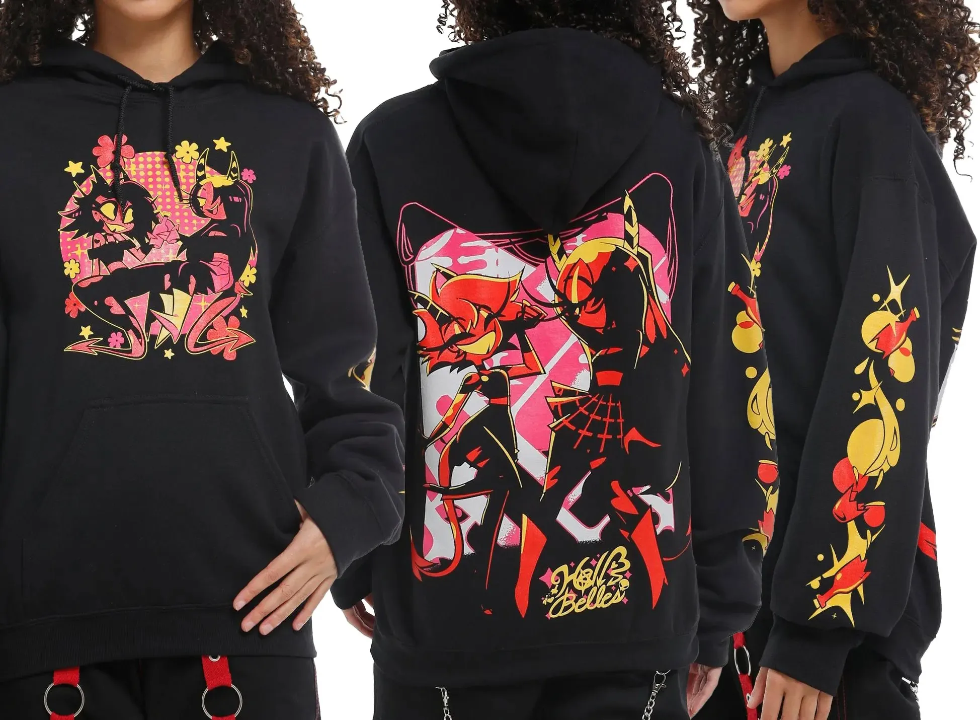 Otoño Invierno sudaderas con capucha Helluva Boss Hell's Belles gráfico pulóver hombres mujeres sudadera de gran tamaño polar cálido Casual estampado suave