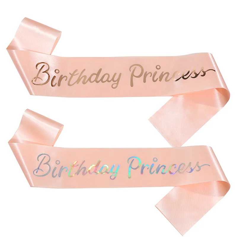 New Glitter cloth Ribbon Birthday Princess Gold lettering Iron On shoulder Birthday party etiquette band for Gril