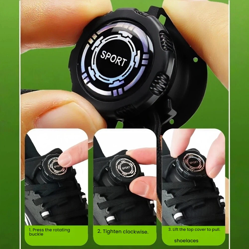 Convenient Flat Shoelace Rotating Buckle - simply Twist to Tighten. Suitable for Both Men and Women. Shoe Lace Fastening.