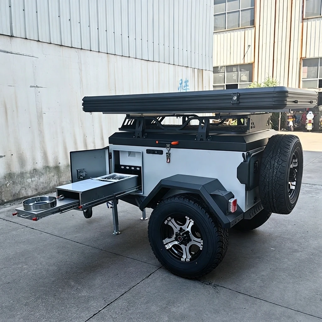 off Road Lightweight Modern Camping Trailer RV Travel Trailer with 40L Water Tank for Family Outdoor Overland Adventures 526kg