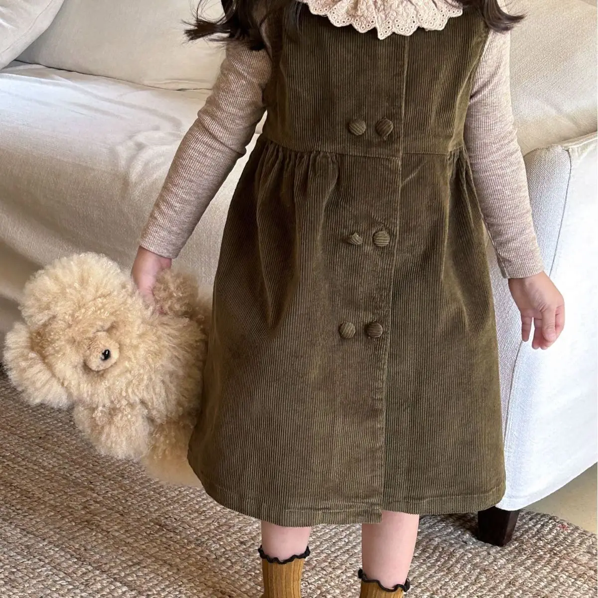 Baby Girl Dress 2024 Spring New Children Wear South Korean Children Wear Girls Corduroy Sundress Sweet Soft Corduroy Skirt