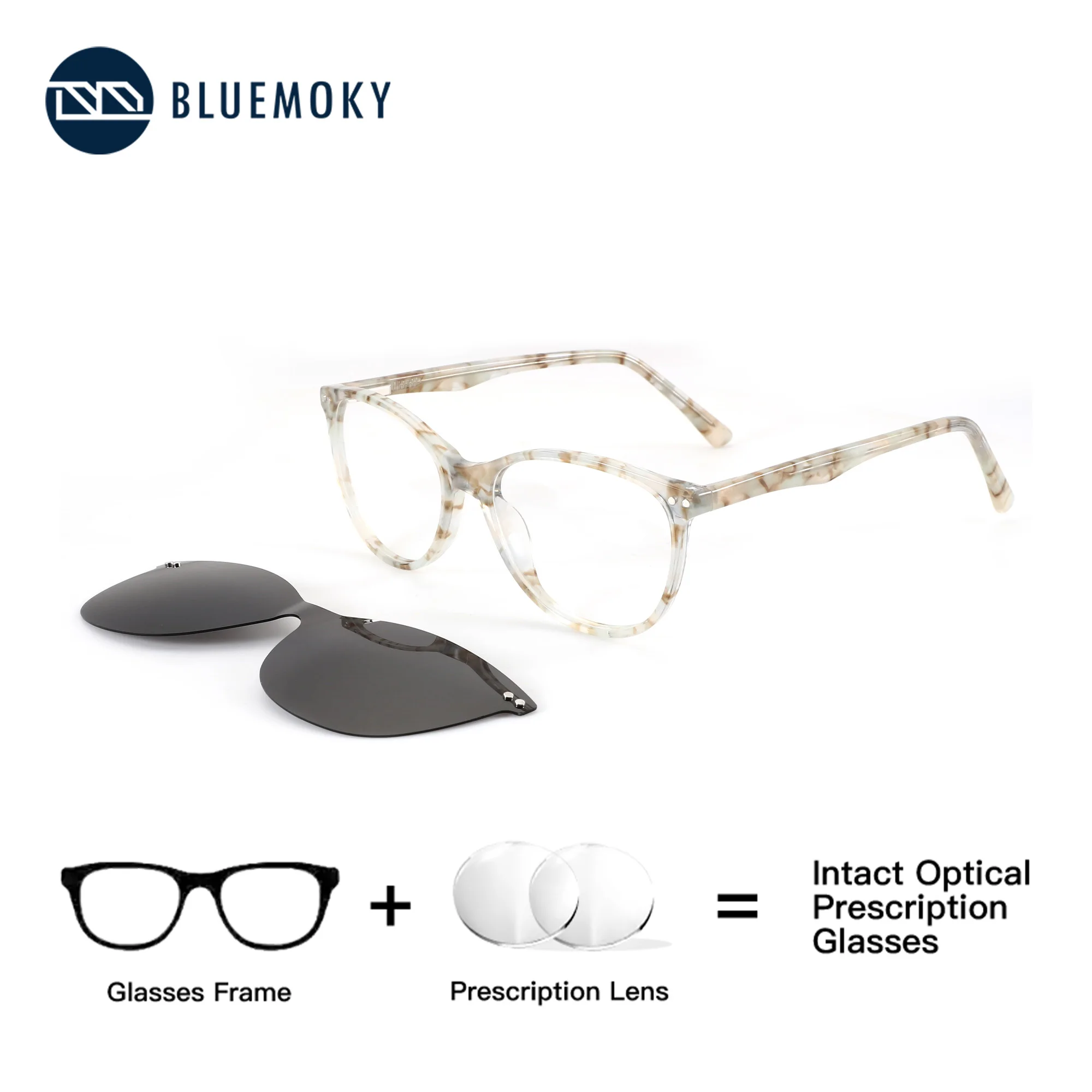 BLUEMOKY Cat Eye Clip On Prescription Glasses Acetate Polarized UV400 Shadow Myopia Sunglasses Woman