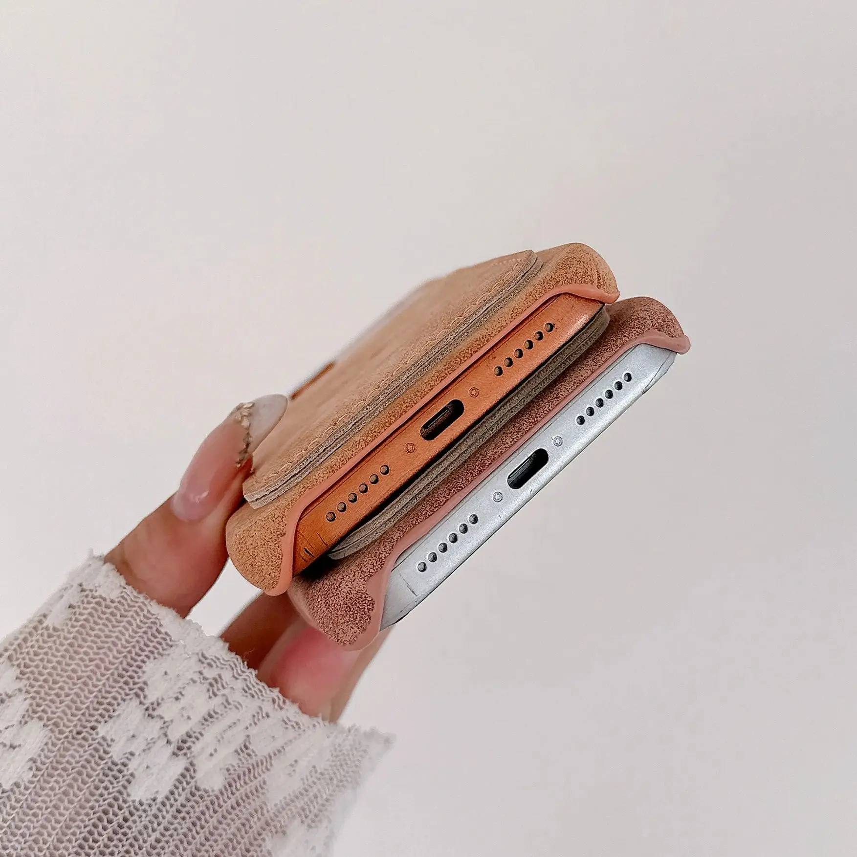 Retro Card Holder Slot Faux Leather Suede Case For iPhone 17 Air 16 15 14 13 12 11 Pro Max Plus Matte Frameless Bumper Cover view 5