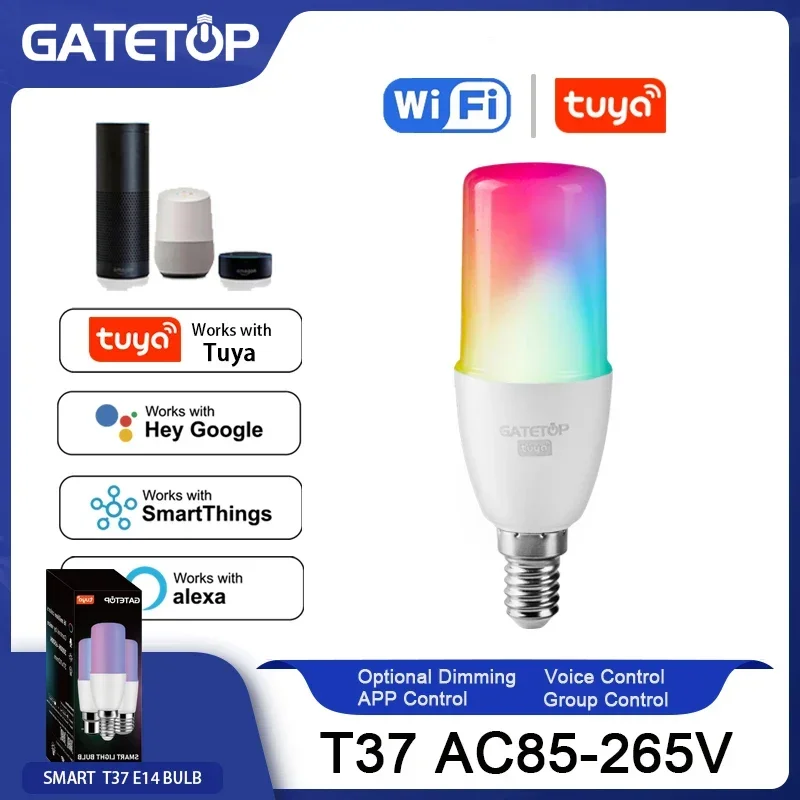 

Tuya Bulb T37 E14,Lámpara Led RGB con Control inteligente wifi,para Google Assisatnt Smart Life,AC 85V-265V 6W,bombilla Dimmable