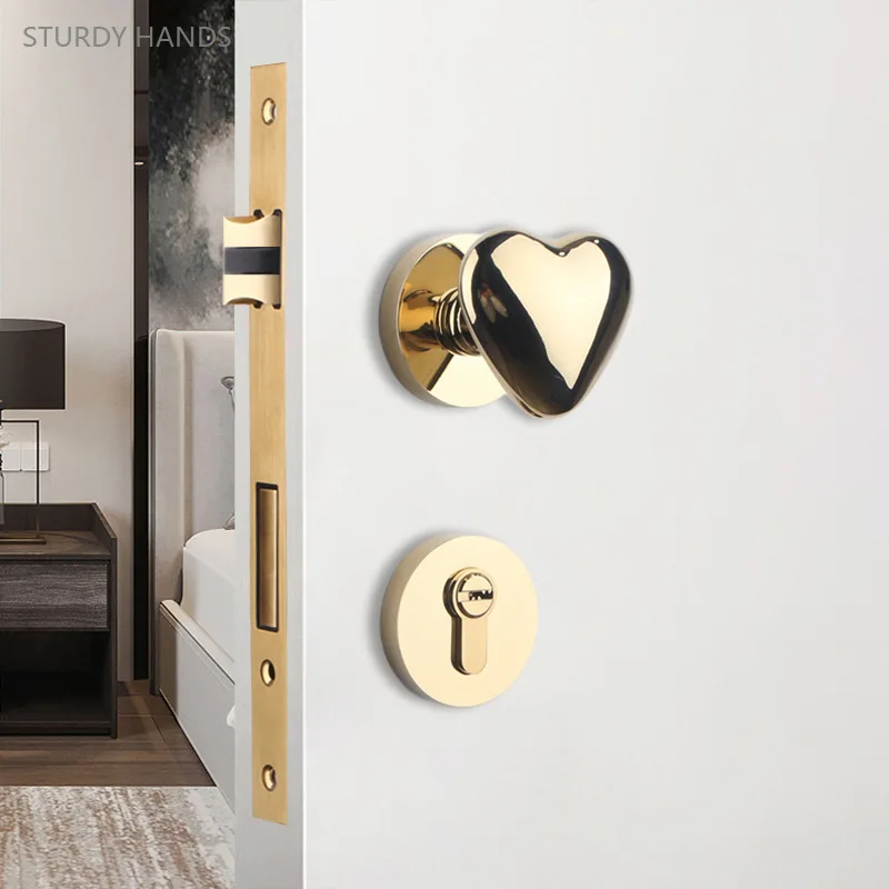 1 set of zinc alloy heart-shaped door locks American style indoor bedroom spherical door handles silent invisible door locks