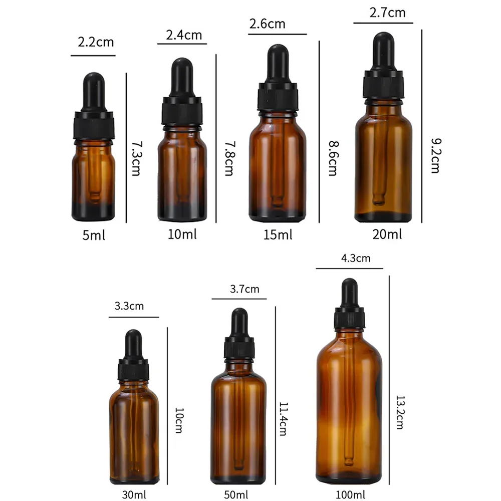 1pcs 5ml~100ml Amber Glass Drop Bottle Bulk Liquid Reagent Pipette Bottle with Eye Dropper Container for Essential oil Aromath