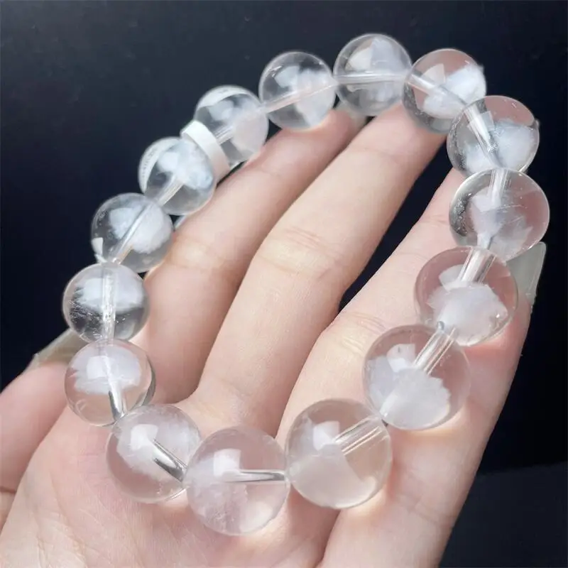 15MM Natural White Garden Quartz Bead Bracelet Women Fashion Reiki Healing Energy Gemstone Wrist Jewelry Holiday Gift 1PCS