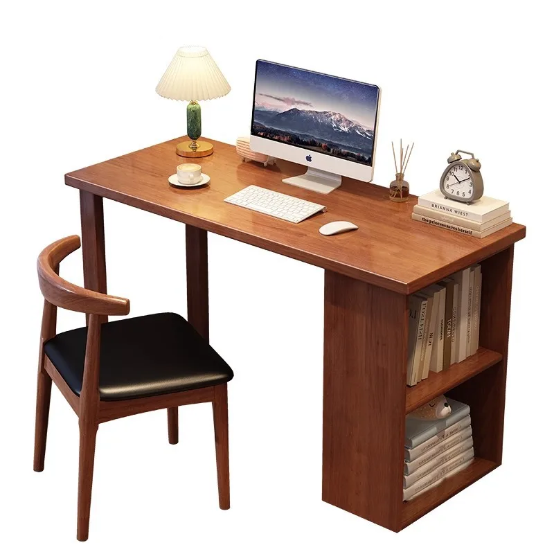 

All solid wood desk bookshelf integrated table simple small apartment bedroom student learning writing table study desk