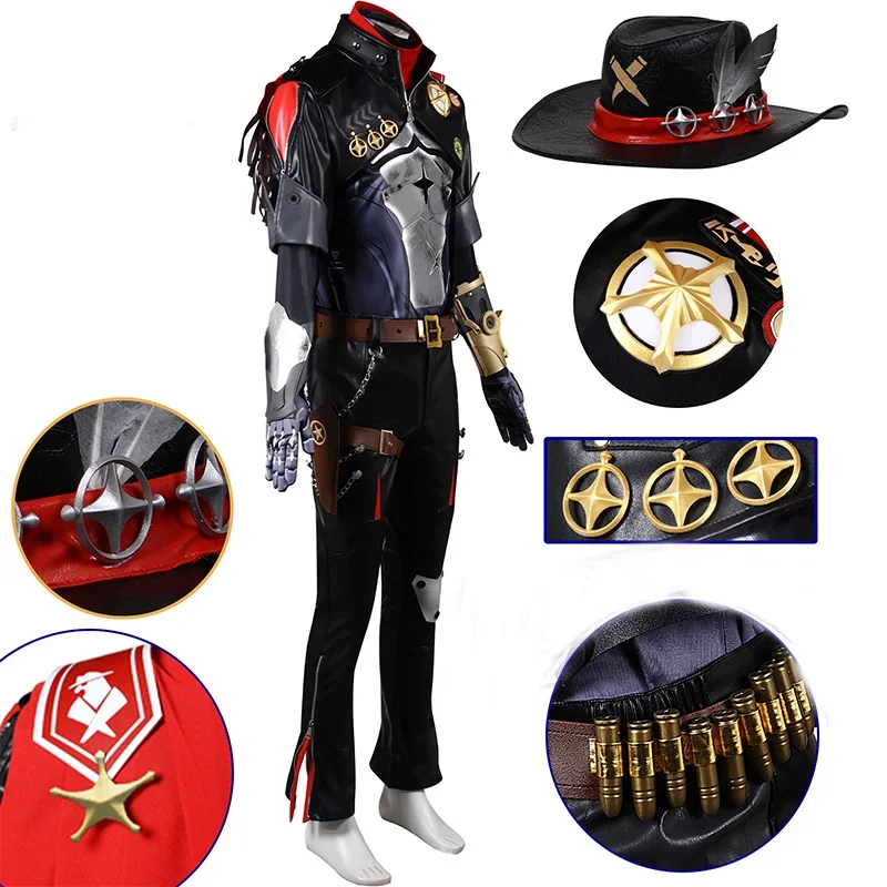 Honkai Star Rail Boothill disfraz de Cosplay para hombres adultos, sombrero, guantes, accesorio para el brazo, conjunto completo, traje de uniforme de peluca, juego de rol para fiesta de Halloween