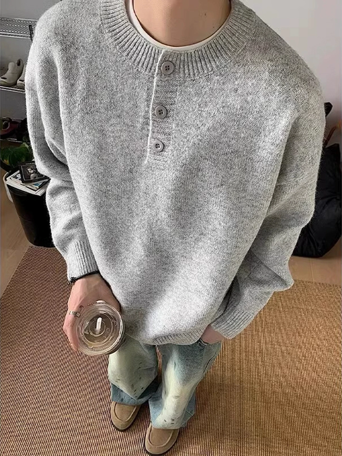 

ay American Henry Collar Knitwear Men's Early Autumn High Sensation Lazy Sle Base Layer Knitted irt Cleanfit Inner Wear