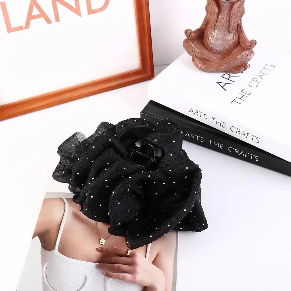 Plastic Hairgrips Mesh Ponytail Holder Large Hairpins Hair Crab Claw Korean Shark Clip Women Hair Clips Bow Hair Claw Bowknot