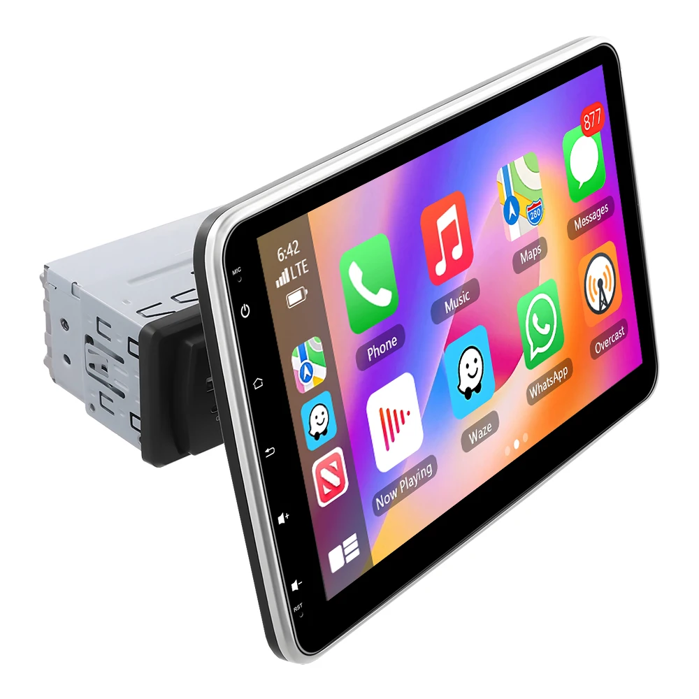 Podofo 10,1 Zoll HD Manuell Einziehbarer Touchscreen 1DIN Auto-MP5-Player Carplay Autoradio FM-Empfänger Multifunktionaler Multimedia-Videoplayer für Universalfahrzeuge