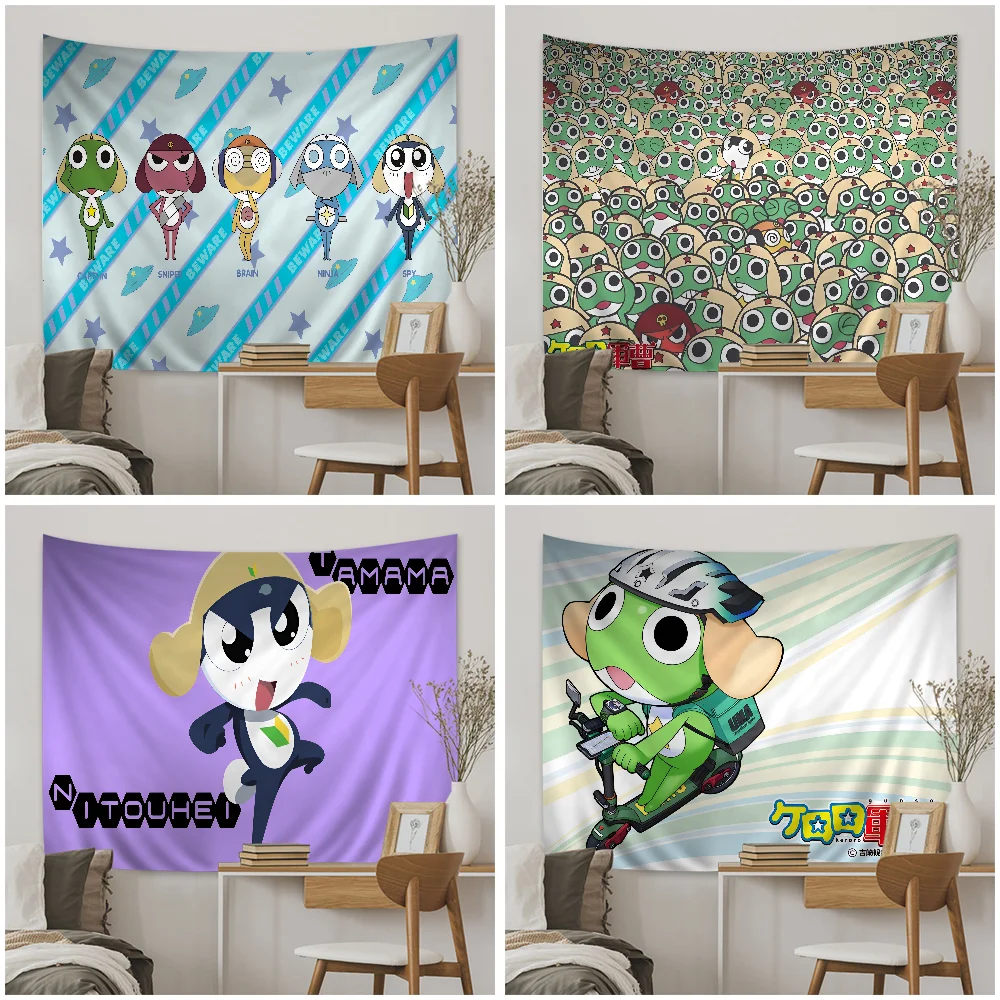 Funny Cartoon Keroro Gunsou Frog Anime Tapestry Hanging Tarot Hippie Wall Rugs Dorm Wall Hanging Sheets