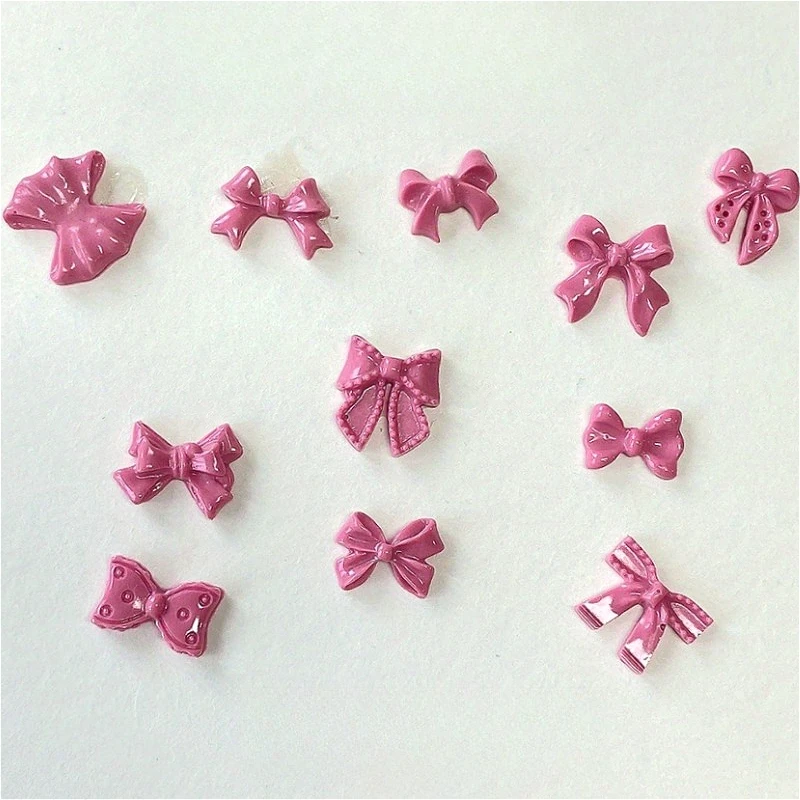 50pcs Resin Luminous Redpink Bow Mixed Nail Art Jewelry Mobile Phone Case Hairpin Nail Art Manicure Diy Decoration Accessory