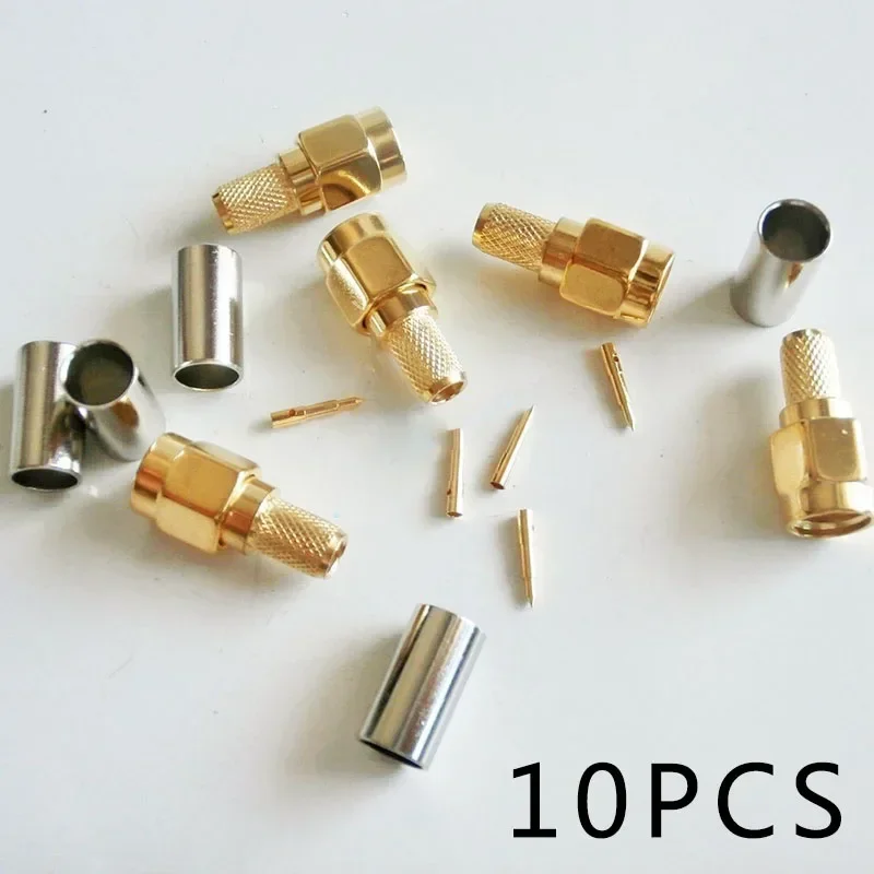 Metal Jacket Male Plugs 1 Pin 10pcs RG58 RG142 LMR195 Coax Cable Straight RF Connector Main Body Crimp Practical