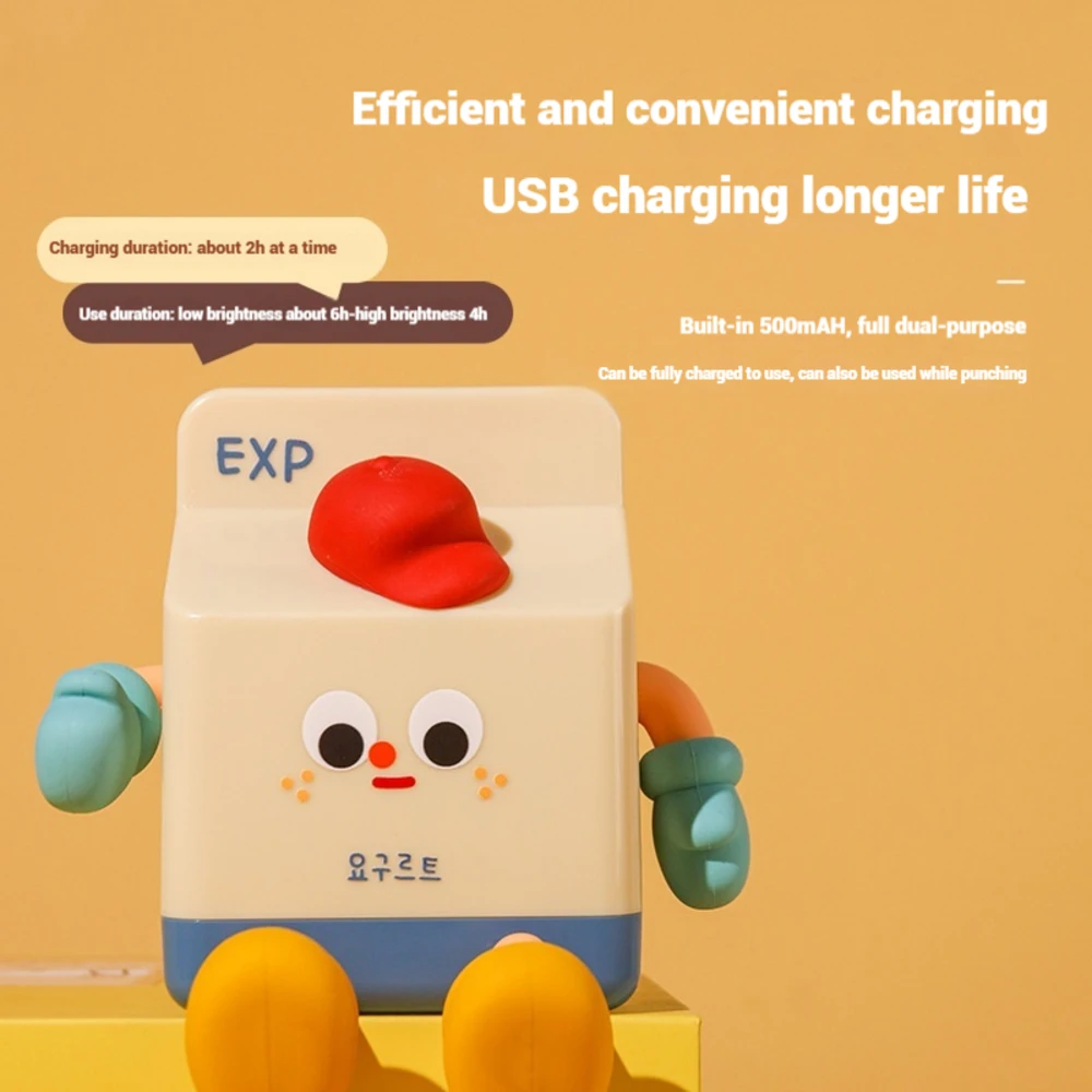 Caja de leche de dibujos animados, luz nocturna, bonita lámpara LED para mesita de noche para habitación de niños, función de temporizador automático recargable por USB, decoración de ayuda para dormir