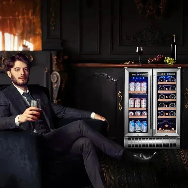 ثلاجة مشروبات النبيذ PMD4-AAOBOSI مقاس 24 بوصة؛ ثلاجة نبيذ ذات سعة مزدوجة لمنطقة النبيذ مدمجة في العداد أو قائمة بذاتها، $R