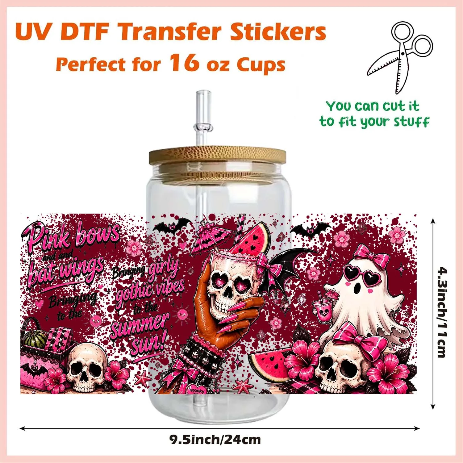 Funny Halloween Spooky Season Uvdtf Sticker waterproof DIY Decals 3D transfers uvdtf tumbler stickers 16oz uv dtf cup wraps