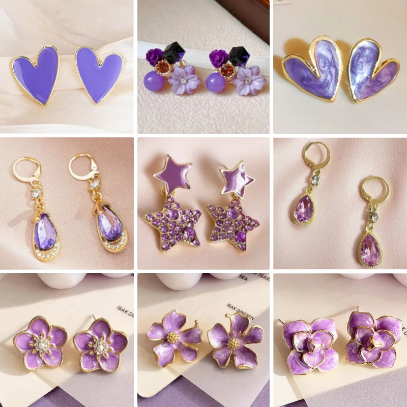 Taro Lila Damen-Ohrringe, Wassertropfen-Anhänger, hohle geometrische Hängeohrringe für Damen, böhmischer Modeschmuck