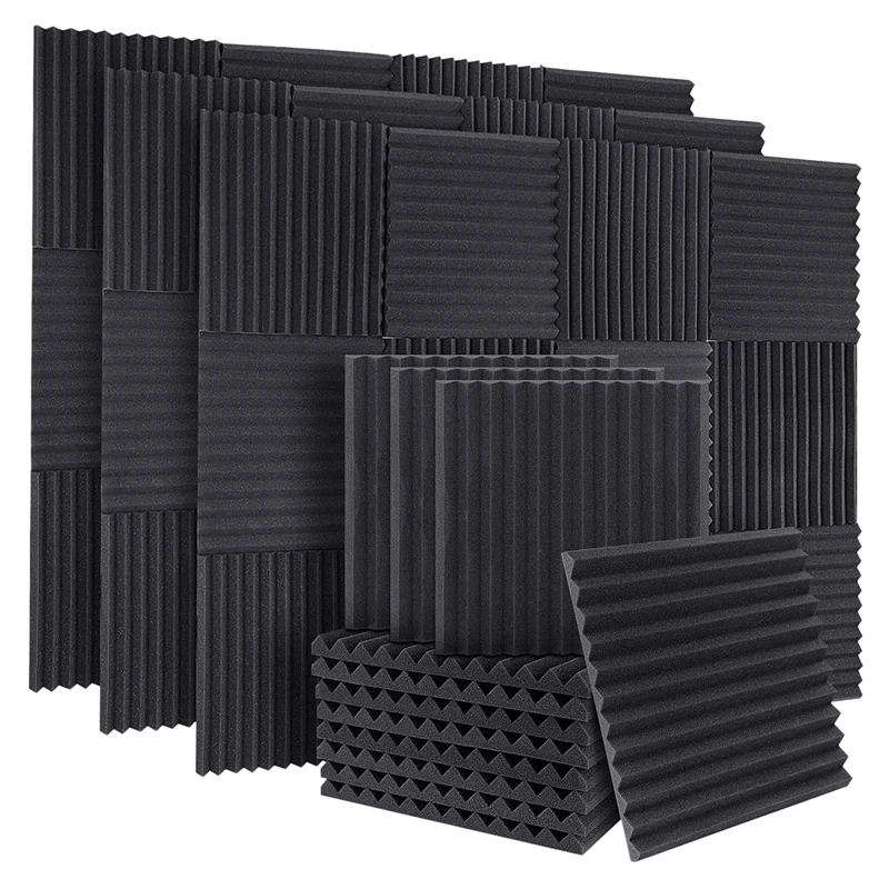 50Pcs Acoustic Soundproof Foam Sound Absorbing Panels Sound Insulation Panels Wedge For Studio Walls Ceiling,1X12x12inch