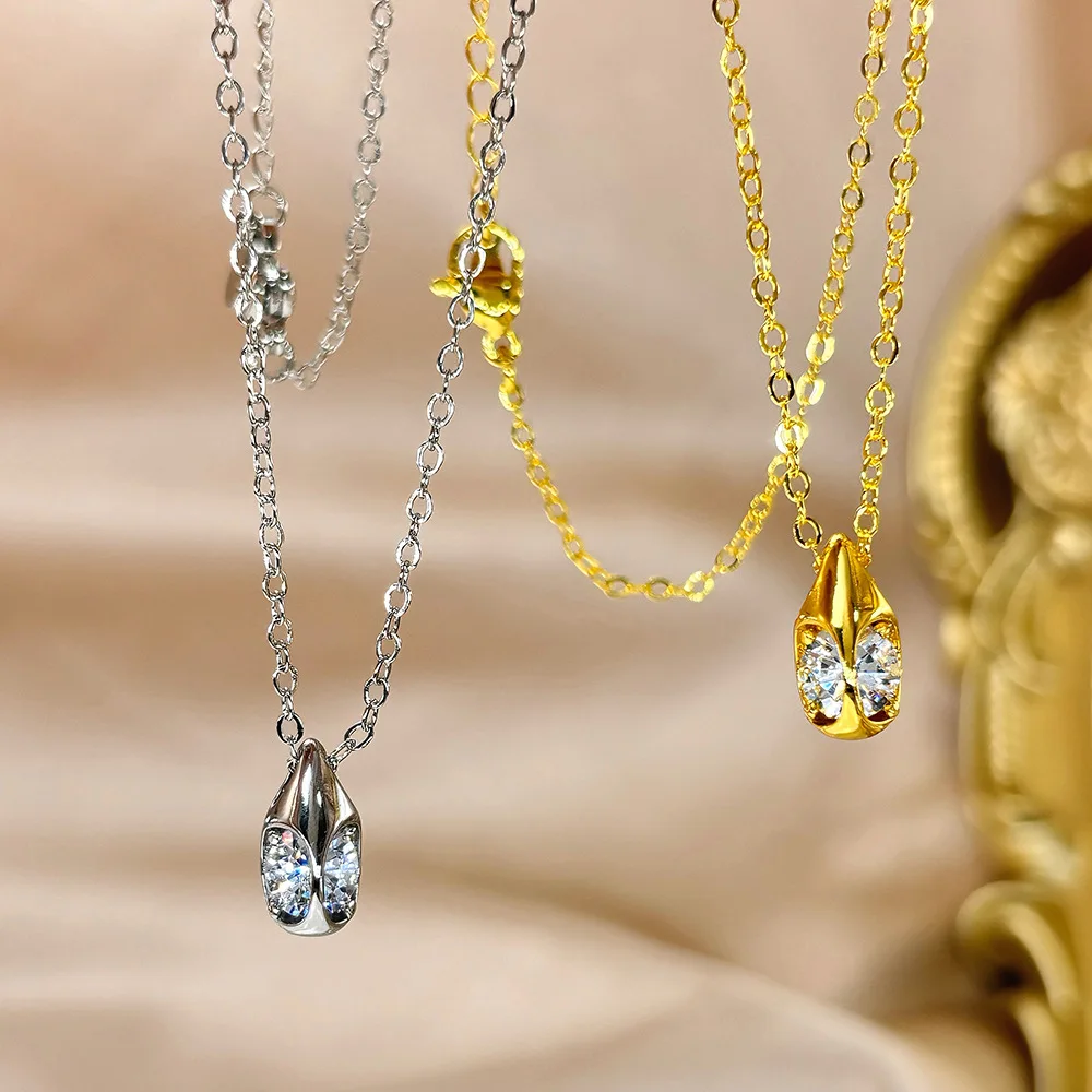 18k Yellow Gold Pendant Necklace For Women Love Heart Clavicle Chain Wedding Jewelry GiftCut Sparkling Diamond Pendant Necklace #3