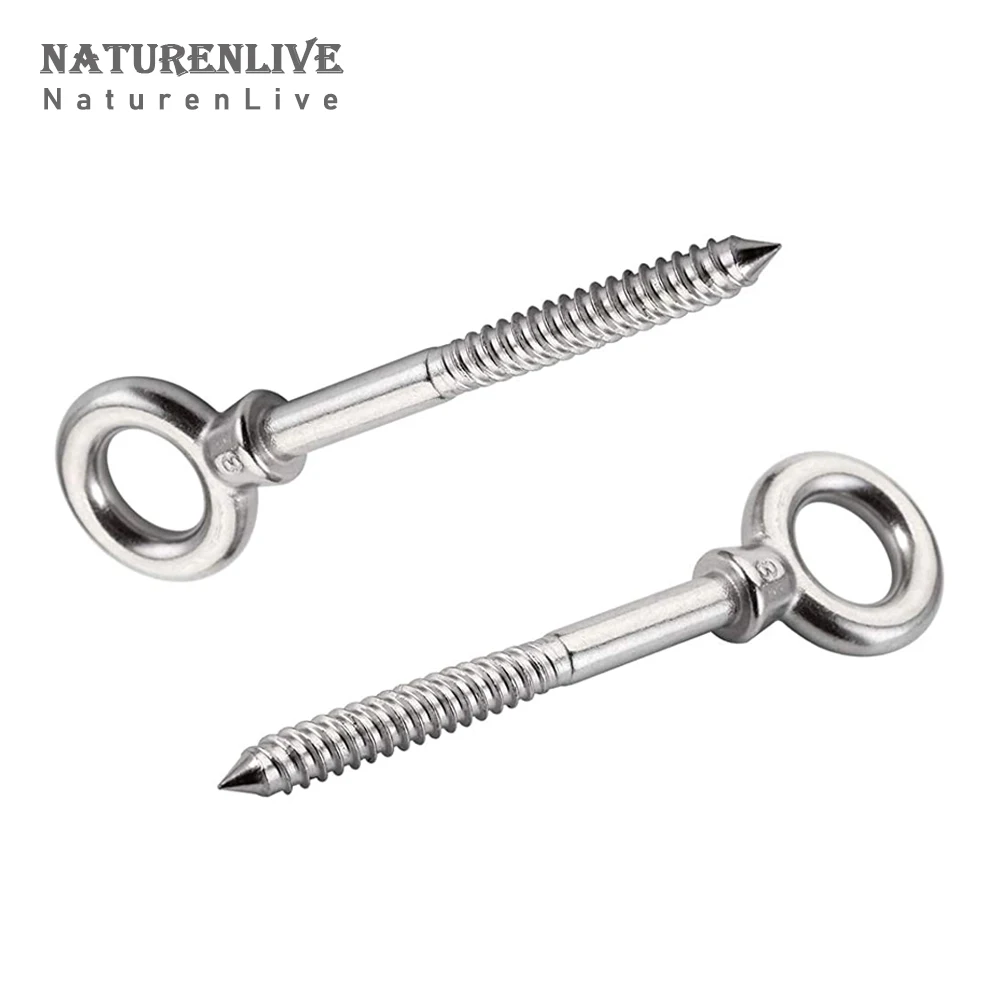 6Pcs M6/M8 Eye Shape Screws Metal Hook, 316 Stainless Steel Wood Terminal Ring Eyelet Hooks Self Tapping Wire Rope Accessories