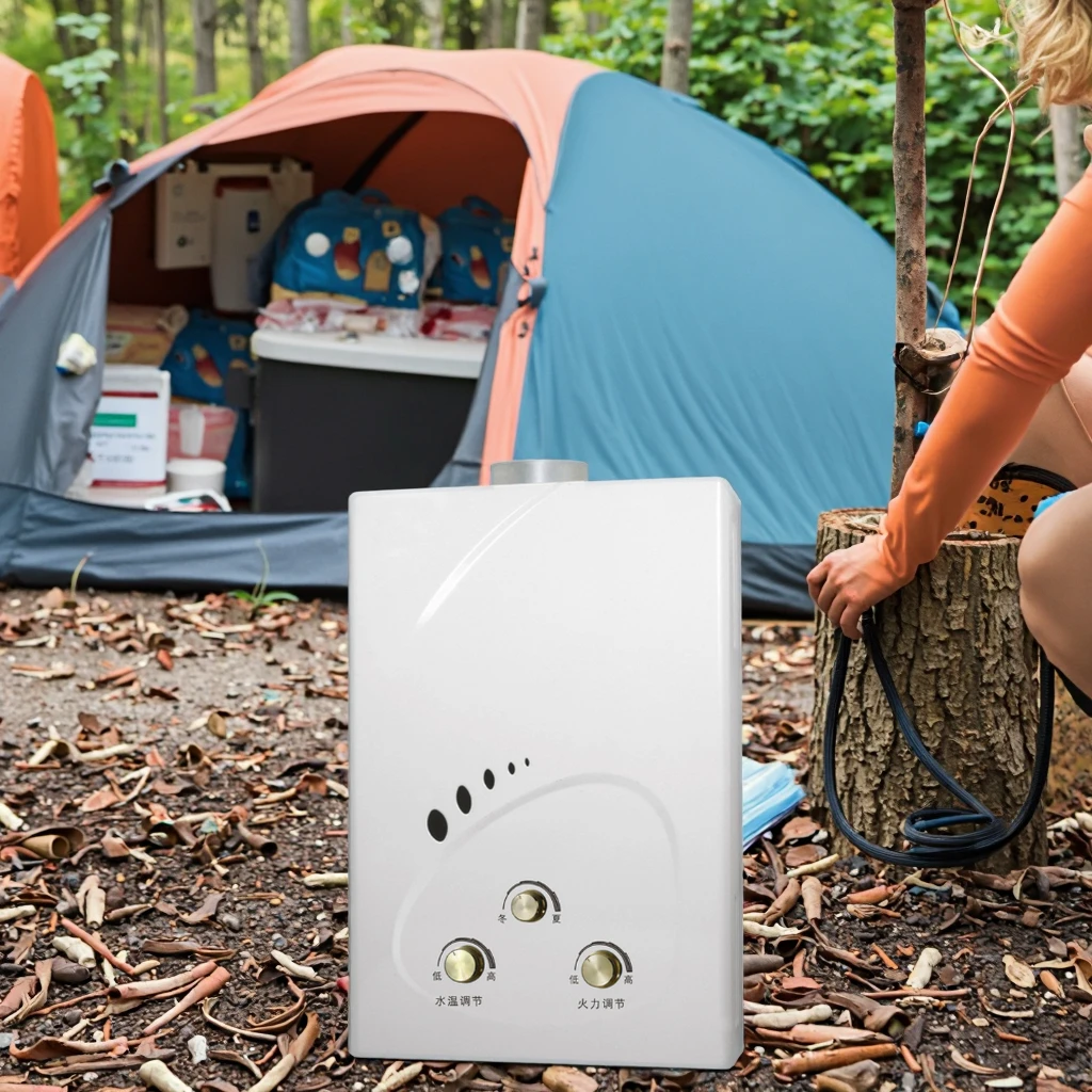 سخان مياه يعمل بالغاز ممتاز سعة 6 لتر لعام 2025 - دش ساخن فوري من البروبان (استخدام خارجي/سيارة، مبادل حراري نحاسي، معتمد من CE)