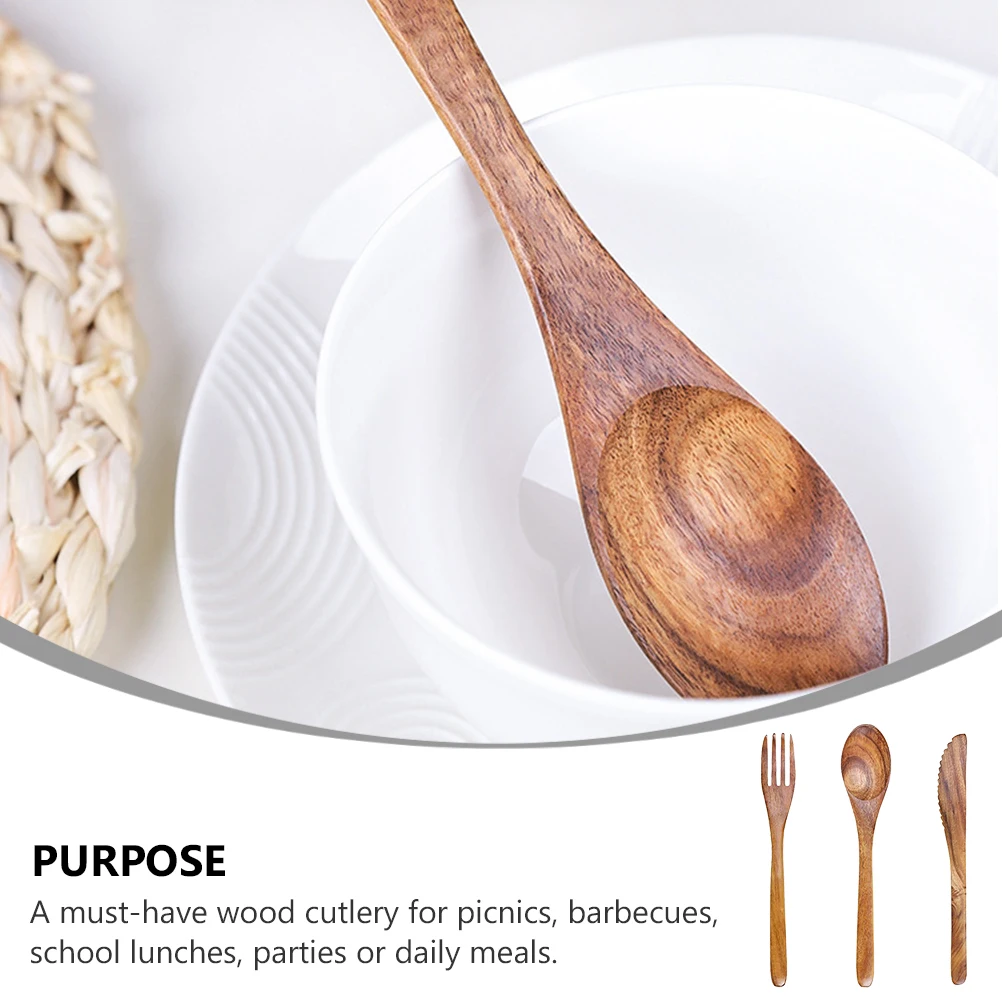 

1 set Portable Flatware Set Reusable Wood Tableware For Home Modern Dining Utensil Lightweight Wooden Spoon Fork Knife Set For