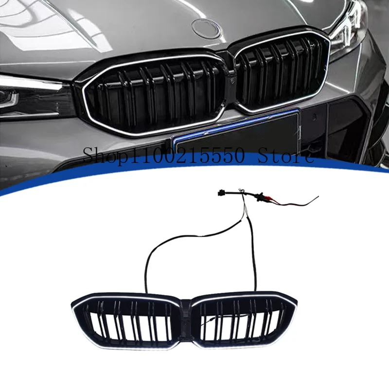 Для BMW New 3 Series G20 G21 Facelift LCI 2023-2024 Светодиодный светильник Новый вид Решетка автомобиля Решетка Передняя почечная глянцевая 2-линейная двойная планка