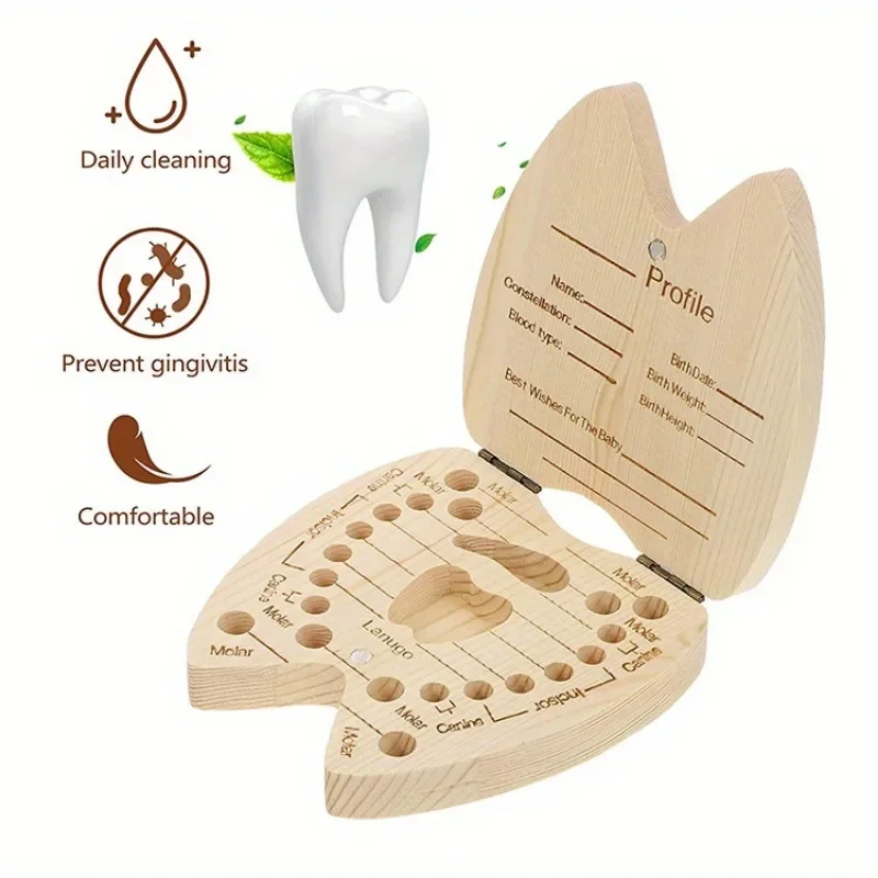 Baby Tooth Box Wooden Teeth Boxes Teeth Storage Box Saver Box for Lost Tooth Children Kids Keepsake Organizer Gift for Infant