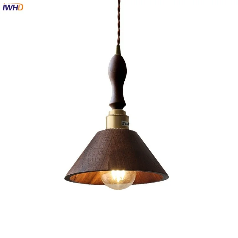 

IWHD Walnut Wood LED Pendant Lights Home Decor Kitchen Restaurant Dining Room Adjustable Nordic Modern Art Hanging Lamp Lamparas