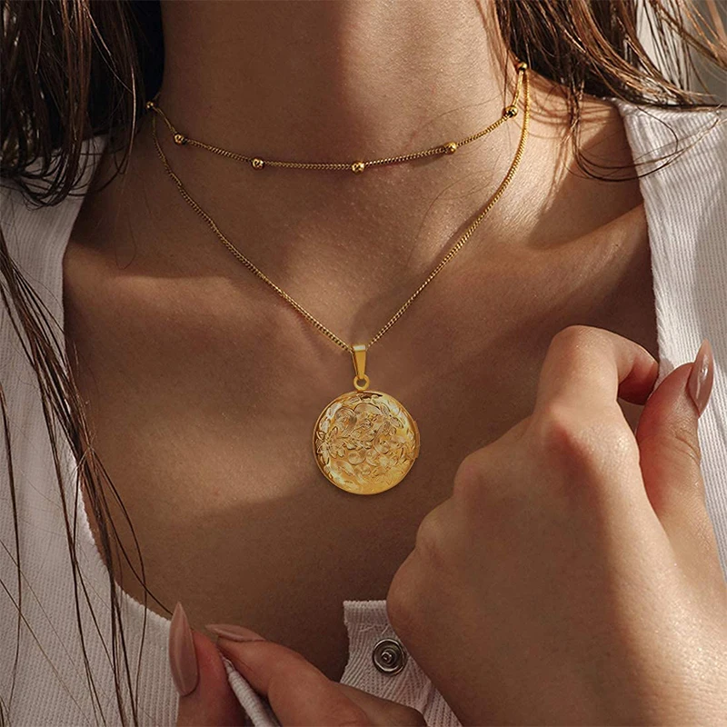 القلائد صورة شخصية للنساء الفتيات مخصص صور ونص زهرة شكل دائري المنجد قلادة قلادة هدية عيد الحب #2