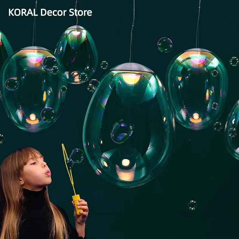 

Modern LED Bubble Pendant Lamp Designer Colorful Glass Pendant Light For Bedroom Bedside Creative Dining Table Hanging Lighting