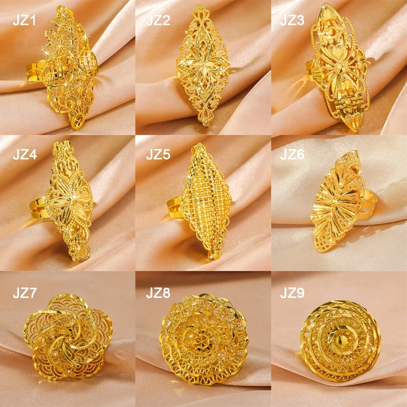 9 Styles Ethiopia Dubai Bead Gold Color Arab Rings Resizable For Women/Adolescent Wedding Jewelry African /Halloween Gift