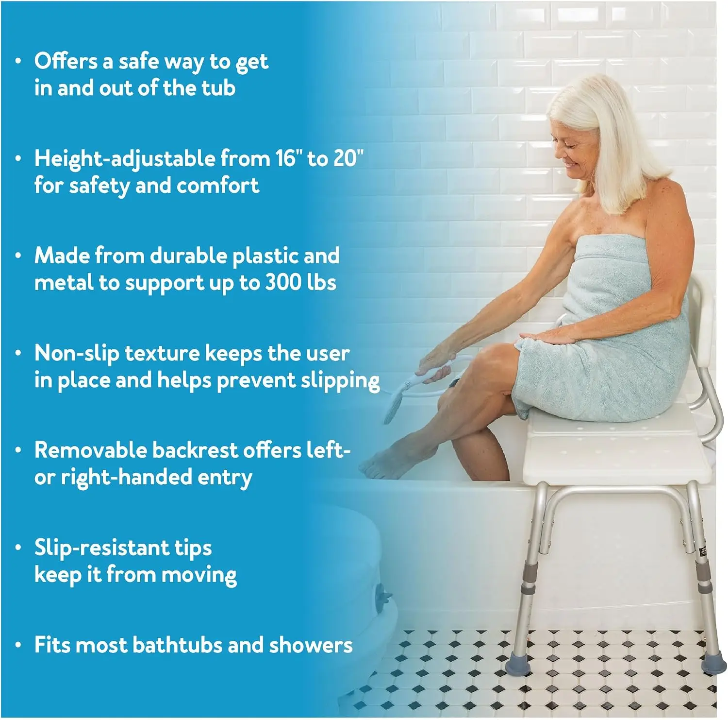 Shower Bench and Shower Chair For Elderly and Disabled with Height Adjustable Legs, Tub Bench Converts to Right or Left Hand Entry, Shower Chair For Bathtub
