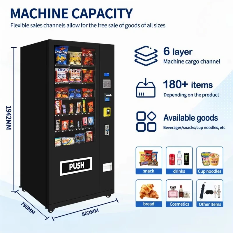 Snack and Drink Vending Machines Smart Combo Vending Machine Wholesale 36 Spiral Slot for Supermarket with AI