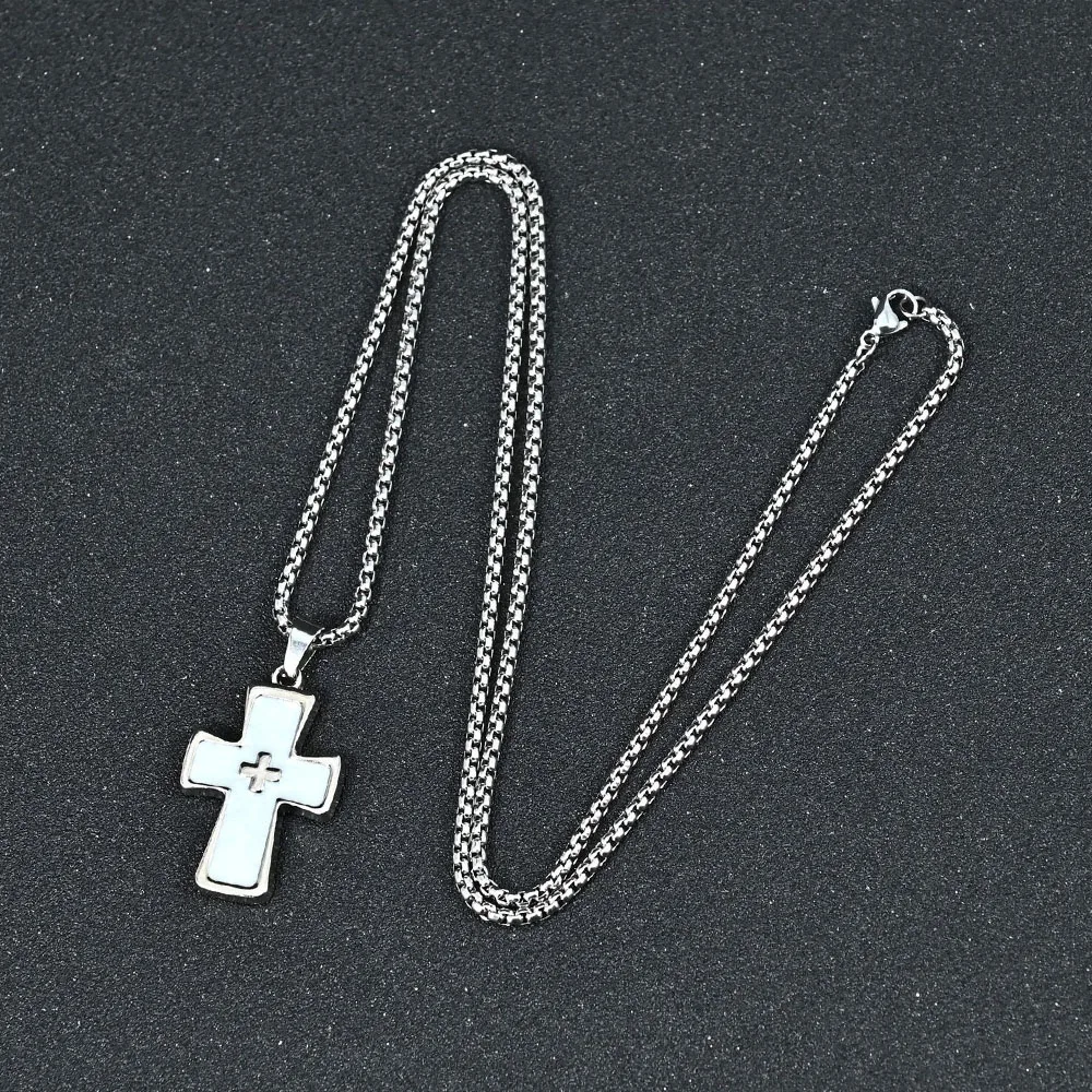 Colorful Enamel Cross Pendant Necklace Stainless Steel Sweater Chains Minimalist Jesus Cross Neck Chains Jewelry for Women Men