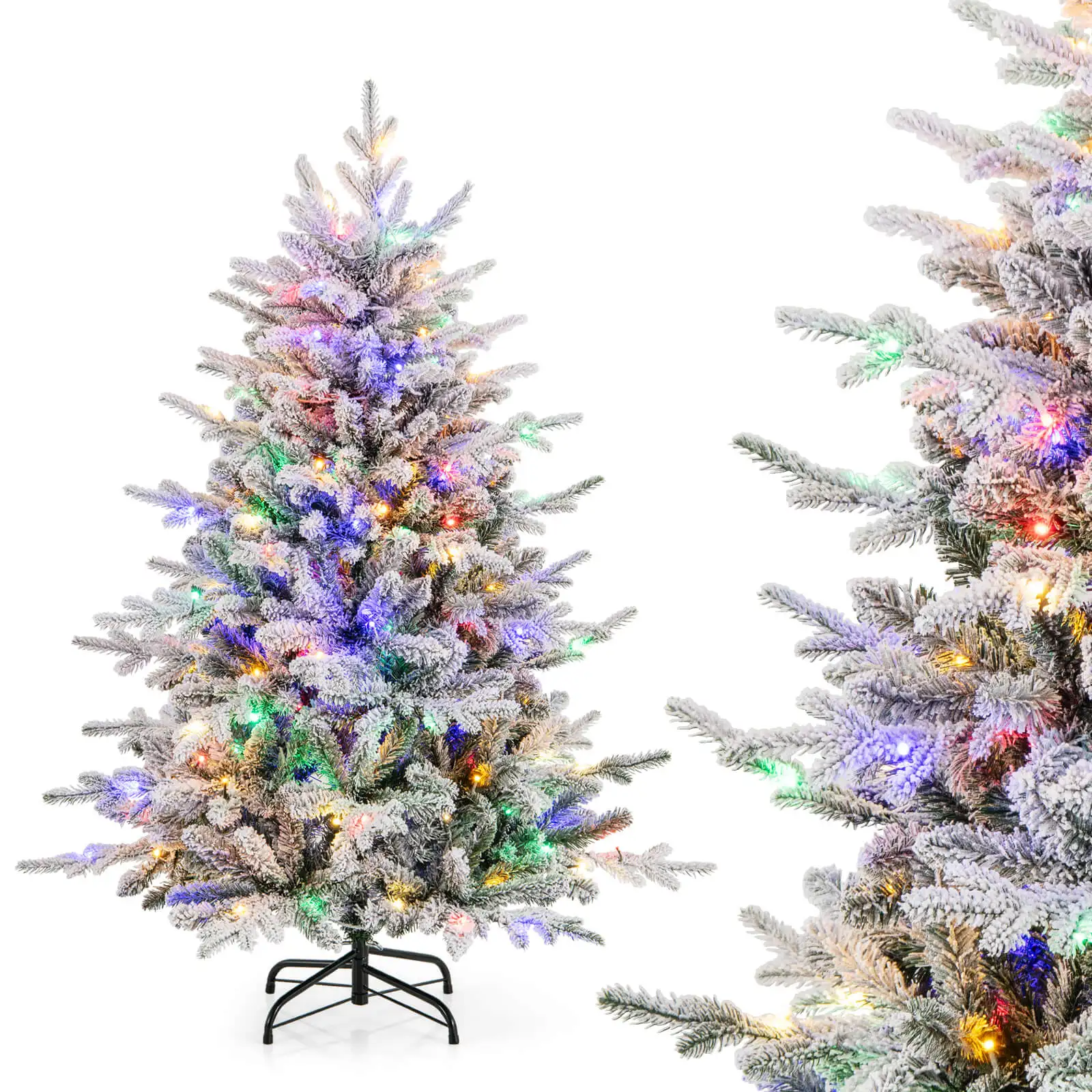 4.5 FT Flocked Christmas Tree with 8 Lighting Modes 160 Multi-Color LED Lights