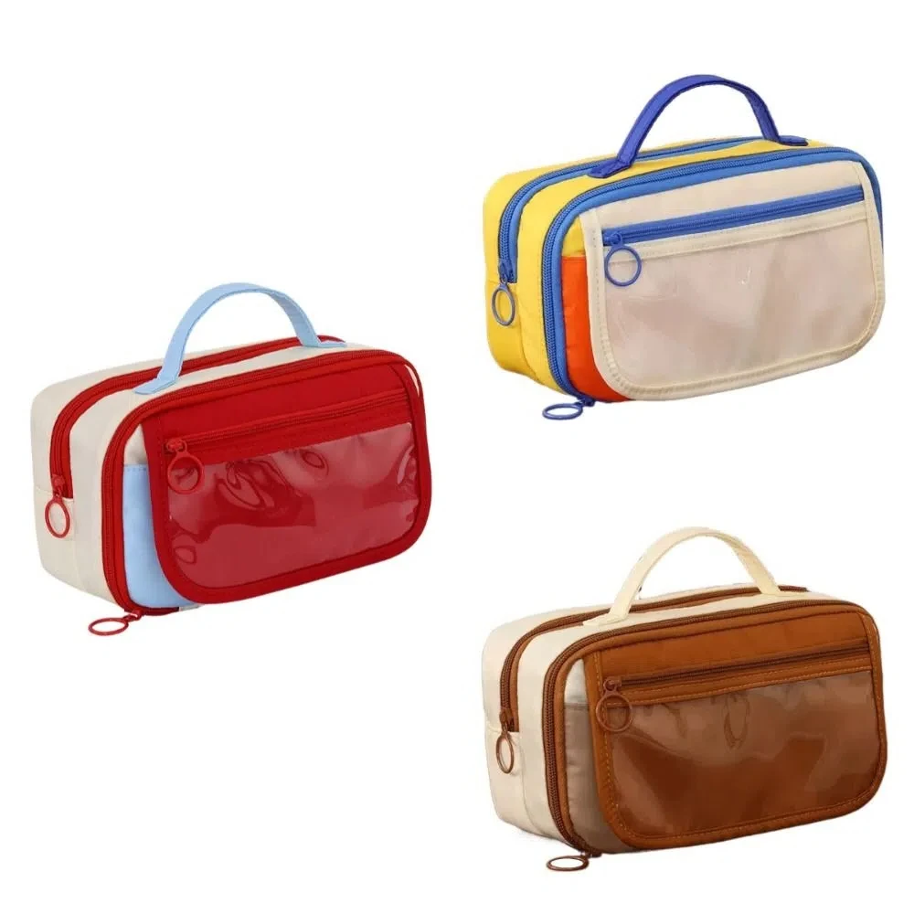 Large Capacity Canvas Pencil Case Multi Layers Zipper Stationery Storage Bag Holder Portable Pencil Bag School Office