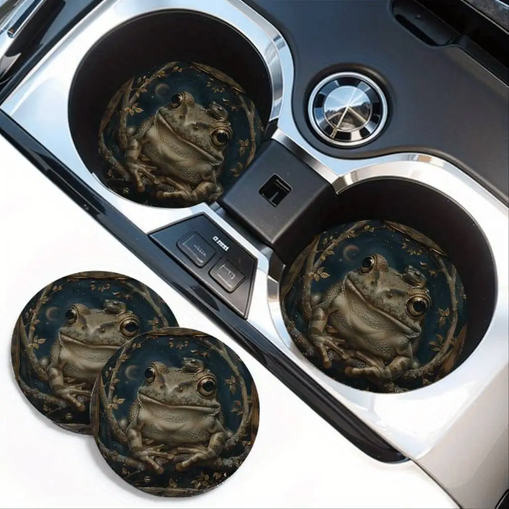 Premium Frog Pattern EVA Car Cup Holder Coasters 2pcs Non-Slip Absorbent Durable Vehicle Cup Mats Random Print Position