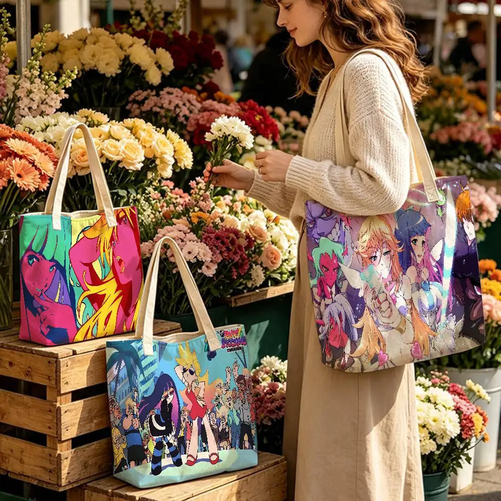 Anime P-panty And S-stockings Storage Bags Fashion Cotton Polyester Tote Bag Eco Friendly Reusable Large Capacity Shopping Bag