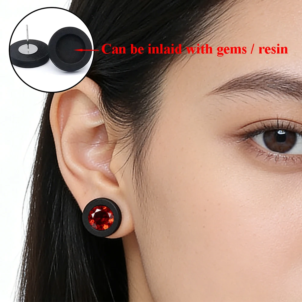 20pcs/lot Black Blank Wood Cabochon Earring Base Stainless Steel Post Stud Earrings Settings Fit 12mm for Diy Jewelry Findings